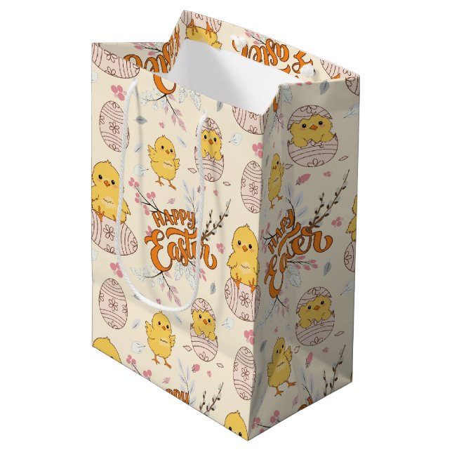Cute Påsk Chick Mönster Gift Bag (Framsidan Vinklad)