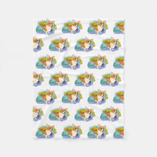 Cute Påsk Corgi Fleecefilt (Framsidan)
