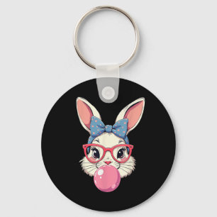 Cute Påsk Dag Bunny Ansikte med Bandana Hjärtglor Nyckelring