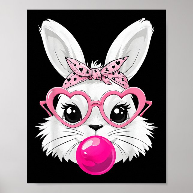 Cute Påsk Dag Bunny Ansikte med Bandana Hjärtglor Poster (Framsidan)