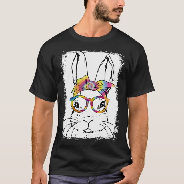 Cute Påsk Day Bunny Ansikte Tie Dye Glass Kvinnor T Shirt (Framsida)