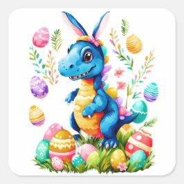 Cute påsk dinosauaur med bunny öron fyrkantigt klistermärke