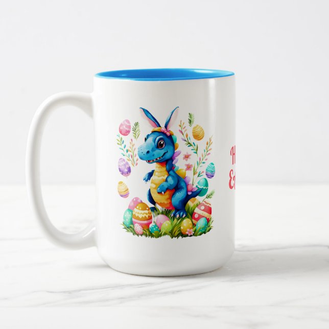 Cute Påsk Dinosaur med bunny öron kaffe mugg (Vänster)