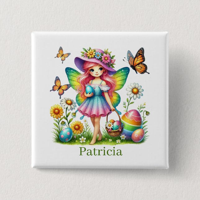 Cute Påsk fairy add namn Knapp (Framsida)