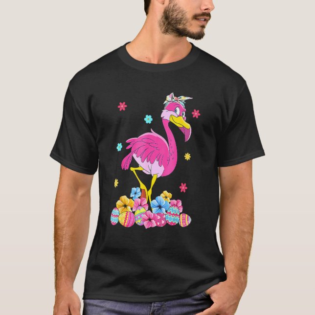 Cute Påsk Flamingo Bunny Eggs Flower Vår Manar T Shirt (Framsida)