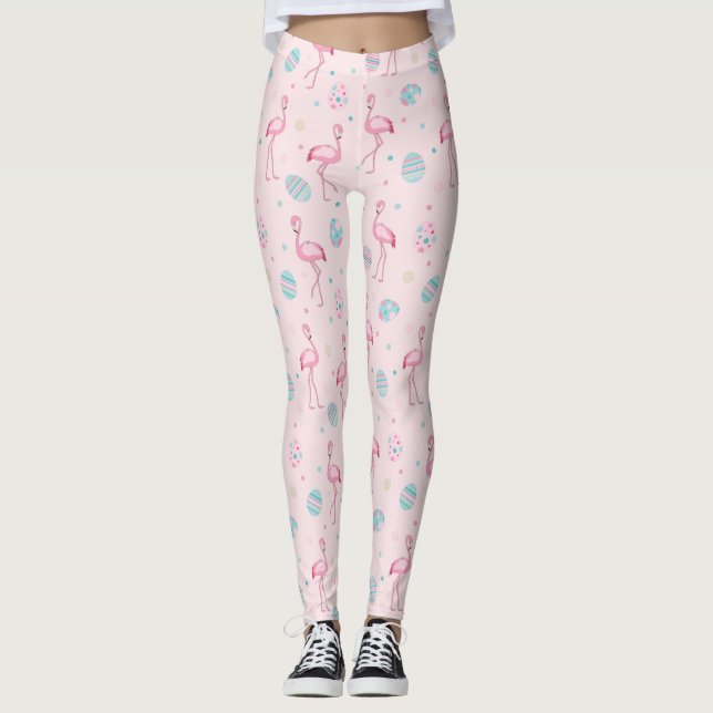 Cute Påsk flamingo och målade ägg mönster Leggings (Framsida)