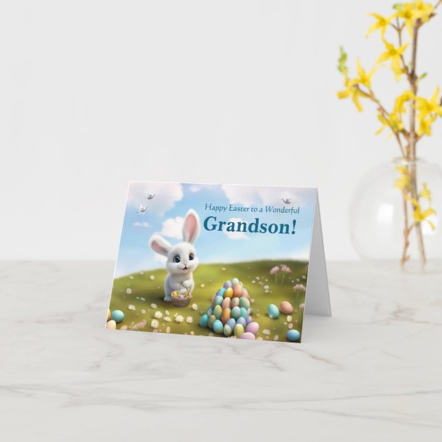 Cute påsk för sonson med påskharen kort (Gul blomma)