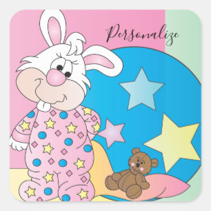 Cute Påsk Girl Bunny Bedtime Teckning Fyrkantigt Klistermärke