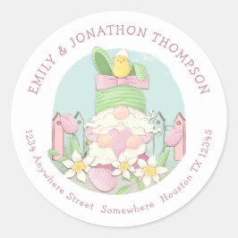 Cute Påsk Gnome Namn Returadress Teal rosa Runt Klistermärke