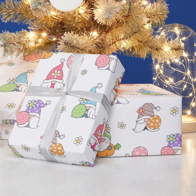 Cute Påsk Gnomes Girly Vår blommor Eggs Presentpapper (Helgdagar)