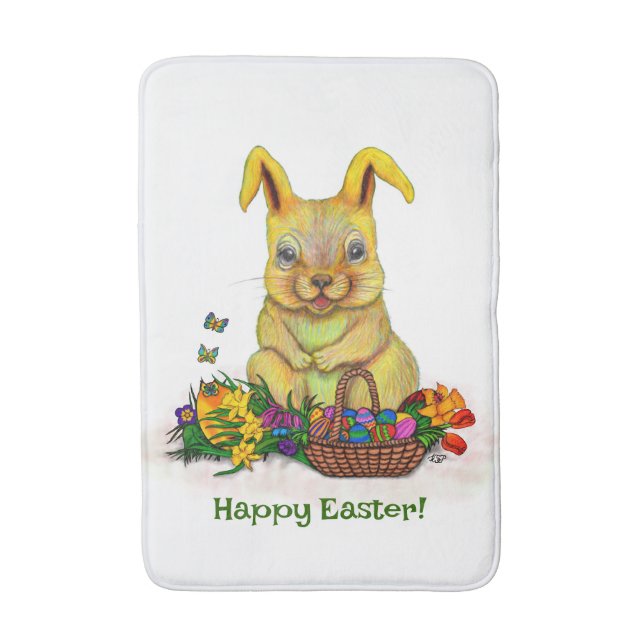 Cute Påsk-kanin med ägg och blommor Badrumsmatta (Framsidan (Vertikal))