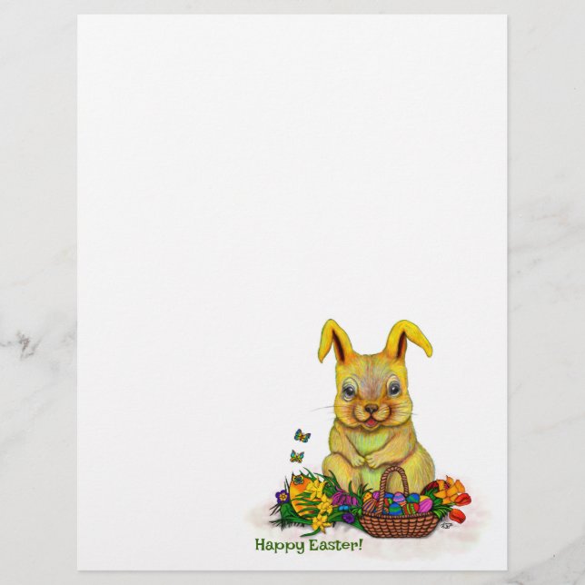 Cute Påsk-kanin med ägg och blommor Brevhuvud (Framsida)
