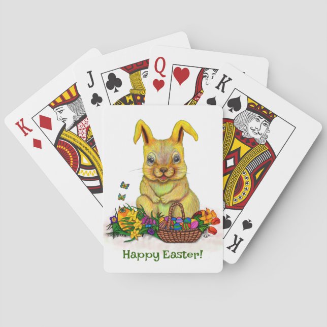 Cute Påsk-kanin med ägg och blommor Casinokort (Baksidan)
