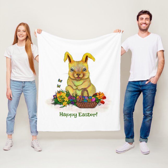 Cute Påsk-kanin med ägg och blommor Fleecefilt (På plats)