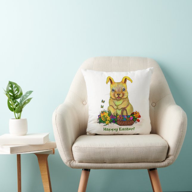 Cute Påsk-kanin med ägg och blommor Kudde (Stol)