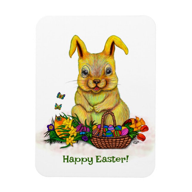 Cute Påsk-kanin med ägg och blommor Magnet (Vertikal)