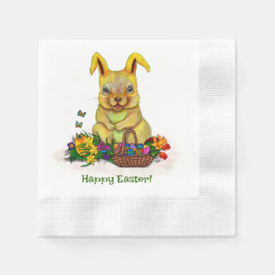 Cute Påsk-kanin med ägg och blommor Pappersservett