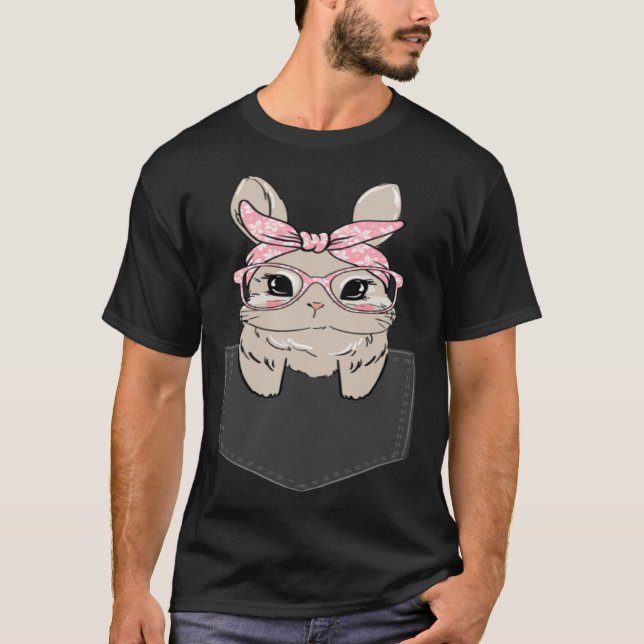 Cute påsk-kanin, påskhare, bröstficka kawai t shirt (Framsida)