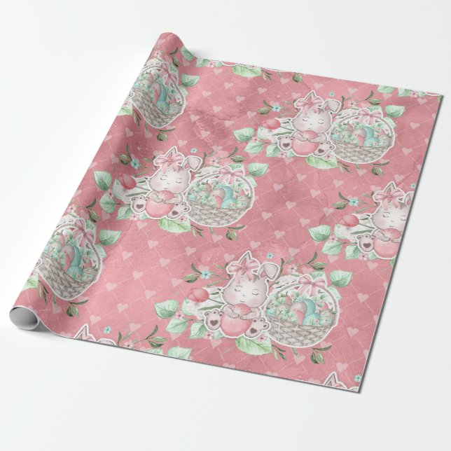 Cute Påsk Kärlek Bunny Presentpapper (Utrullad)