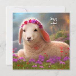 Cute påsk lamb med blommor - påsk kort