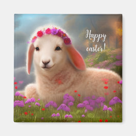 Cute påsk lamb med blommor - påsk magnet