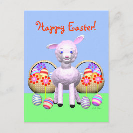 Cute Påsk Lamb och Basket ägg Helg Vykort