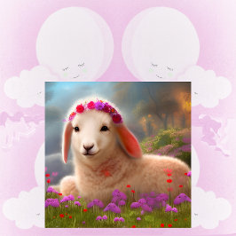 Cute påsk lamm med blommor - poster