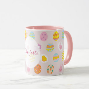 Cute Påsk, målat ägg Mönster Rosa Namn Mugg