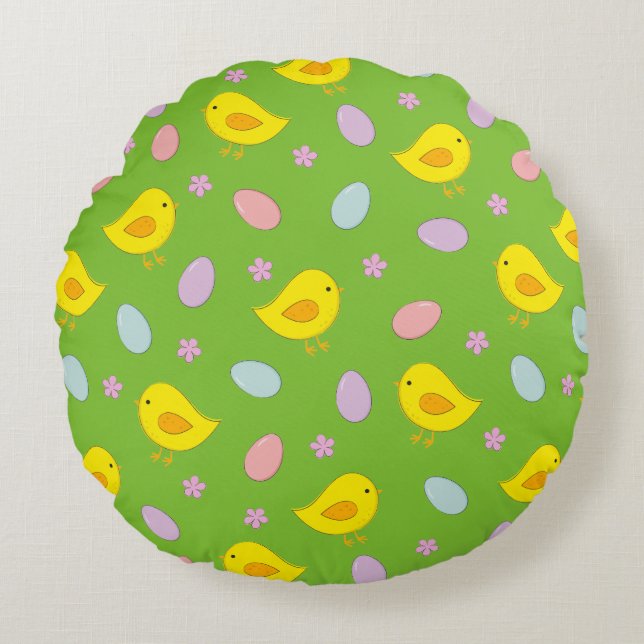 Cute Påsk mönster Chickens Eggs Anpassningsbar fär Rund Kudde (Framsidan)