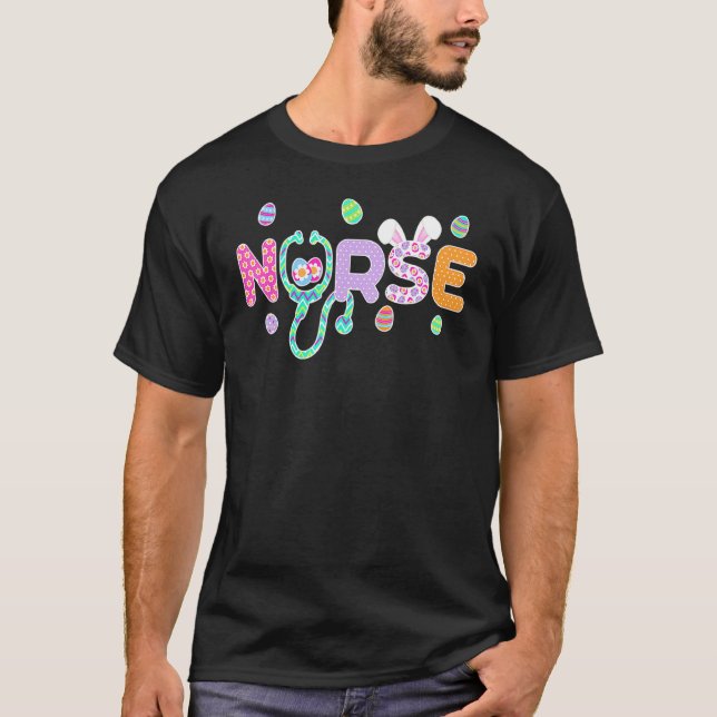 Cute Påsk Nurse Bunny Öron Glad påsk Eggs Ou T Shirt (Framsida)