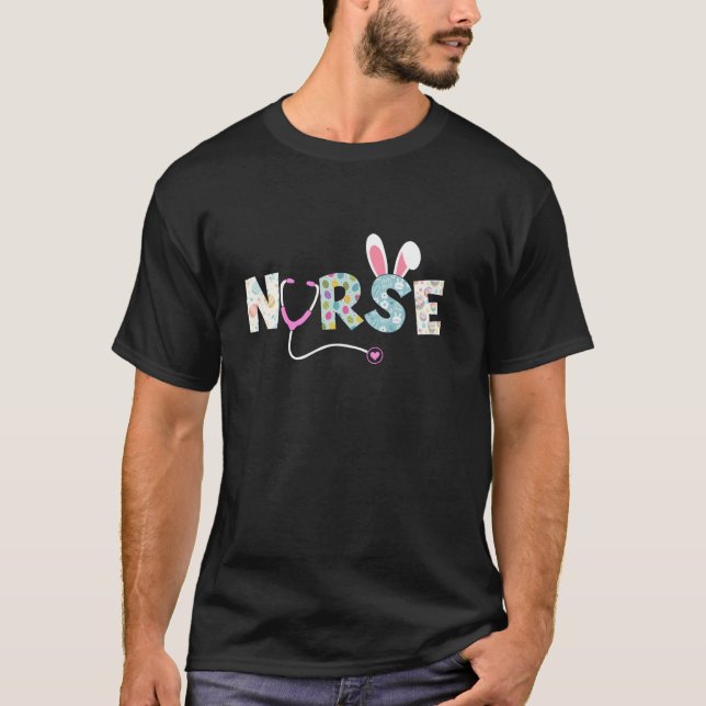 Cute Påsk Nurse Shirt Bunny Öron Glad påsk Eg T (Framsida)