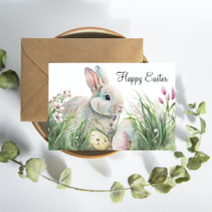 Cute Påsk Önskemål: Watercolor Bunny och Eggs Vykort