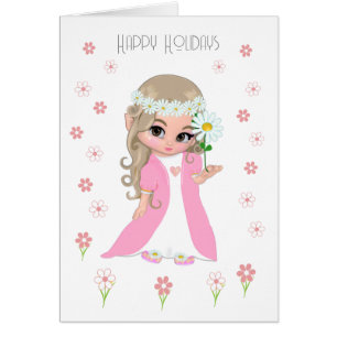 Cute Påsk Princess & Rosa Flowers Hälsningskort