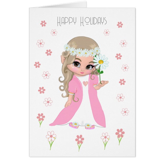 Cute Påsk Princess & Rosa Flowers Hälsningskort (Framsidan)