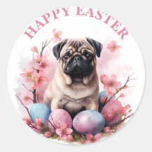 Cute Påsk Pug Chocolate Eggs and Flowers -