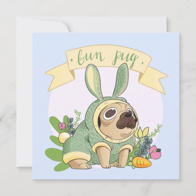 Cute Påsk Pug Inbjudningar (Framsida)