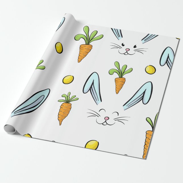 Cute Påsk Rabbit Egg Carrot Mönster Gift Presentpapper (Utrullad)