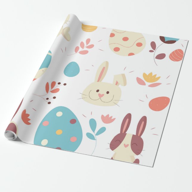 Cute påsk tecknad bunny och ägg presentpapper (Utrullad)