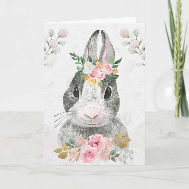 Cute Påsk Watercolor Bunny Helgkort (Framsida)