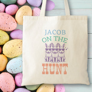 Cute Påskägg Hunt Bag Personlig Namn för honom Tygkasse