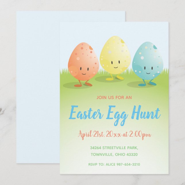 Cute Påskägg Hunt-inbjudan Inbjudningar (Fram/baksida)