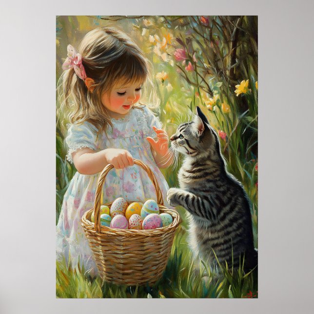Cute Påskägg Hunt med Kitten Poster (Framsidan)