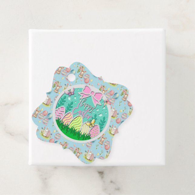 Cute Påskägg Hunt och Colorful Butterflies Gåvor Etiketter (På plats)