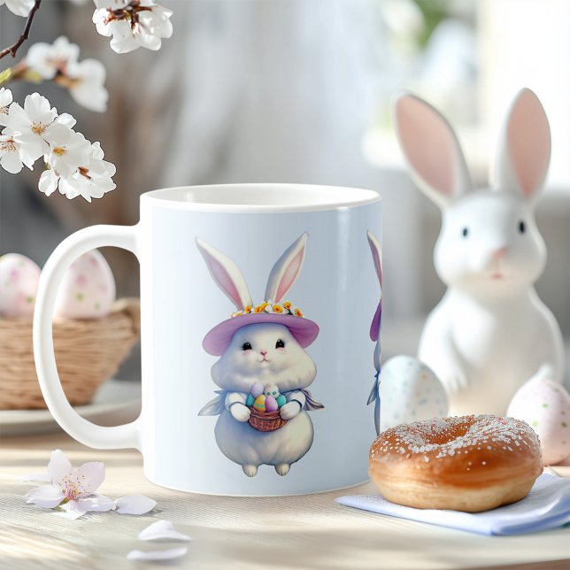 Cute Påskhare 01 Kaffemugg (adorable mug with a fluffy white easter bunny)