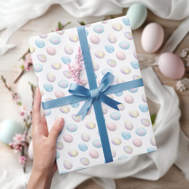 Cute Påskhare 01 Presentpapper (Easter wrapping paper with soft Easter eggs in paster colors)
