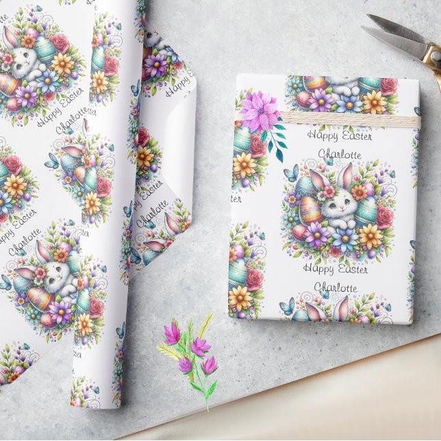 Cute Påskhare Add Child's Namn eller Birthday Presentpapper (Skapare uppladdad)