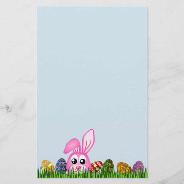 Cute Påskhare and Eggs in Grass Stationery Brevpapper (Framsida)