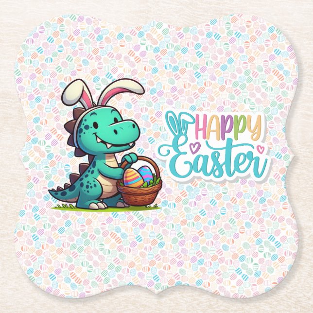 Cute, Påskhare dinosaur Underlägg Papper (Framsida)