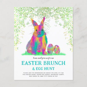 Cute Påskhare Egg Hunt och Brunch Teal Flygblad
