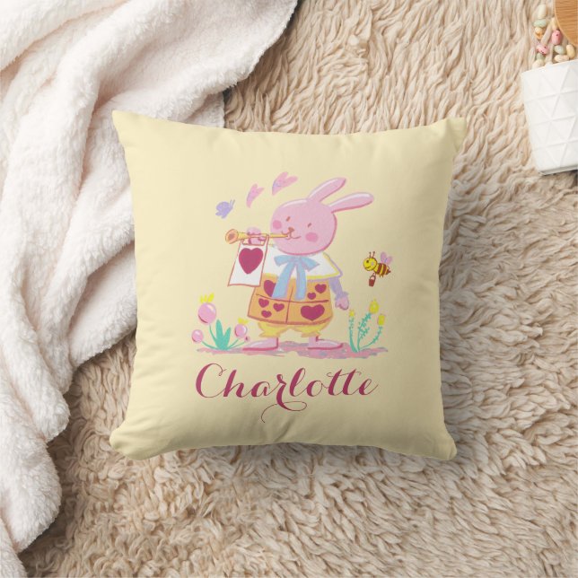 Cute Påskhare Egg Mönster Gult Kudde (Filt)
